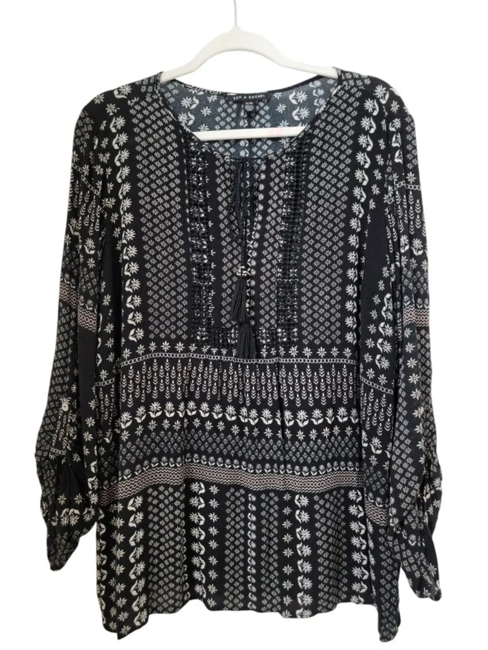 Zac & Rachel Size XL Black & White Bohemian Style / Peasant Blouse - Picture 1 of 16